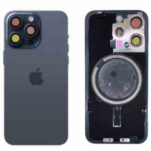 Rückseite Glas fur iPhone 15 PRO MAX  Backcover Akkudeckel Blau mit LOGO