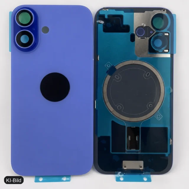 KI-Bild: Rückseite Glas fur iPhone 16 Backcover Akkudeckel Blau mit LOGO