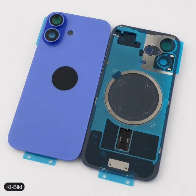 KI-Bild: Rückseite Glas fur iPhone 16 Backcover Akkudeckel Blau mit LOGO