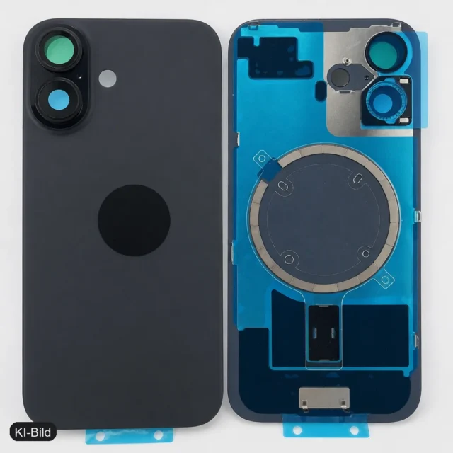 KI-Bild: Rückseite Glas fur iPhone 16 Backcover Akkudeckel Schwarz mit LOGO