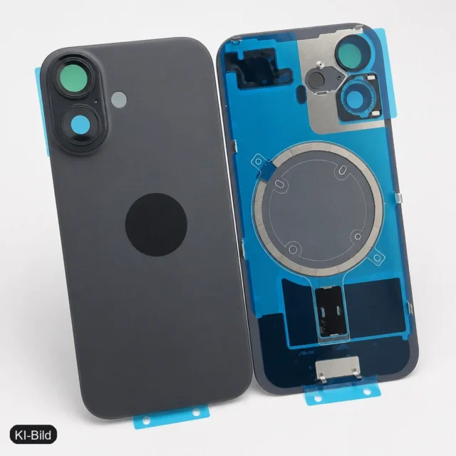 KI-Bild: Rückseite Glas fur iPhone 16 Backcover Akkudeckel Schwarz mit LOGO
