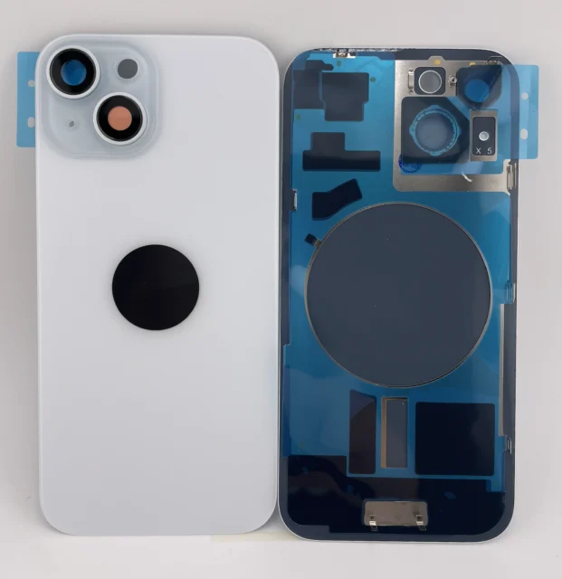 Rückseite Glas fur iPhone 15 Backcover Akkudeckel Blau mit LOGO