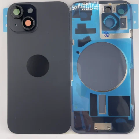 Rückseite Glas fur iPhone 15 Backcover Akkudeckel Schwarz mit LOGO