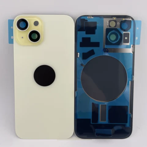 Rückseite Glas fur iPhone 15 Backcover Akkudeckel Gelb mit LOGO