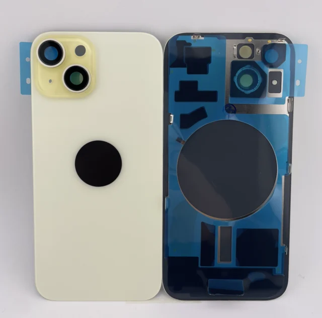 Rückseite Glas fur iPhone 15 Backcover Akkudeckel Gelb mit LOGO
