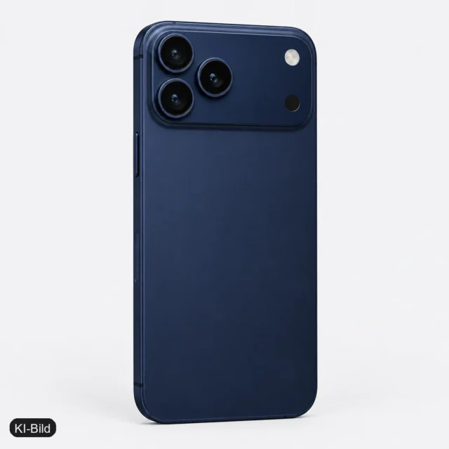 KI-Bild: iPhone 17 Pro / Pro Max Tiefblau – Rückseite