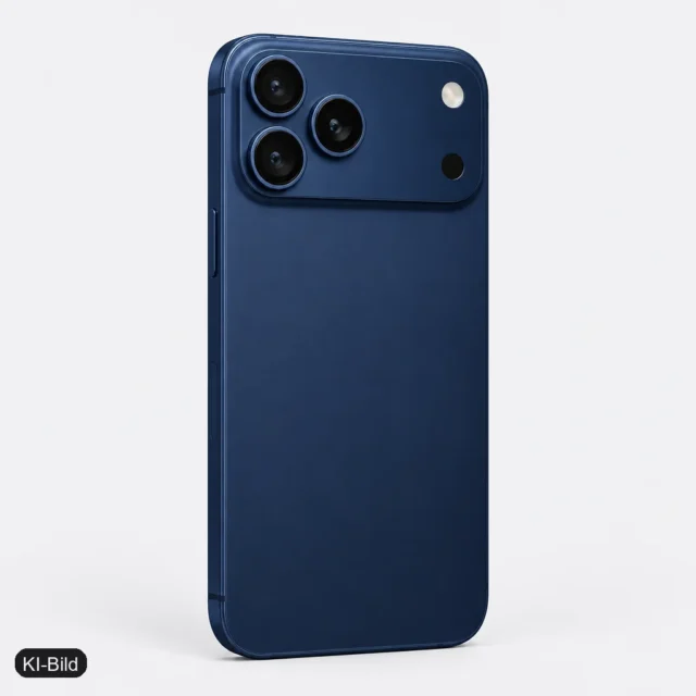 KI-Bild: iPhone 17 Pro / Pro Max Tiefblau – seitlich